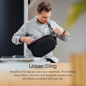 orbitkey Urban Sling Plus Compact Crossbody Bag with Adjustable Strap & Quick Access Pockets Lightweight Everyday Carry Sling for Travel, Work, Gym & Outdoor Adventures (Black)