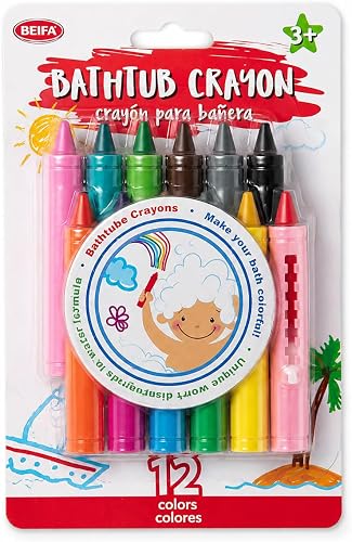 12 Colour Bathtub Crayons for Kids, Bath Time Drawing & Colouring Set