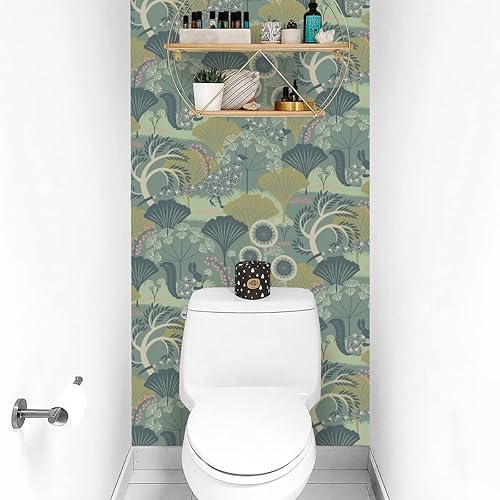 Miniatura 7 de Wudnaye Papel tapiz floral para despegar y pegar, papel de contacto vintage para gabinetes, 17.7 x 196.8 pulgadas, papel tapiz autoadhesivo verde,