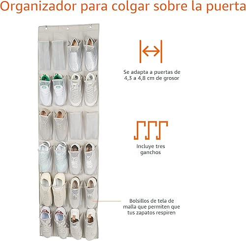 Miniatura 2 de Yaxa Basics - Organizador de zapatos de tamaño mediano para colgar sobre la puerta de 24 bolsillos Sobre la puerta, 52 ES