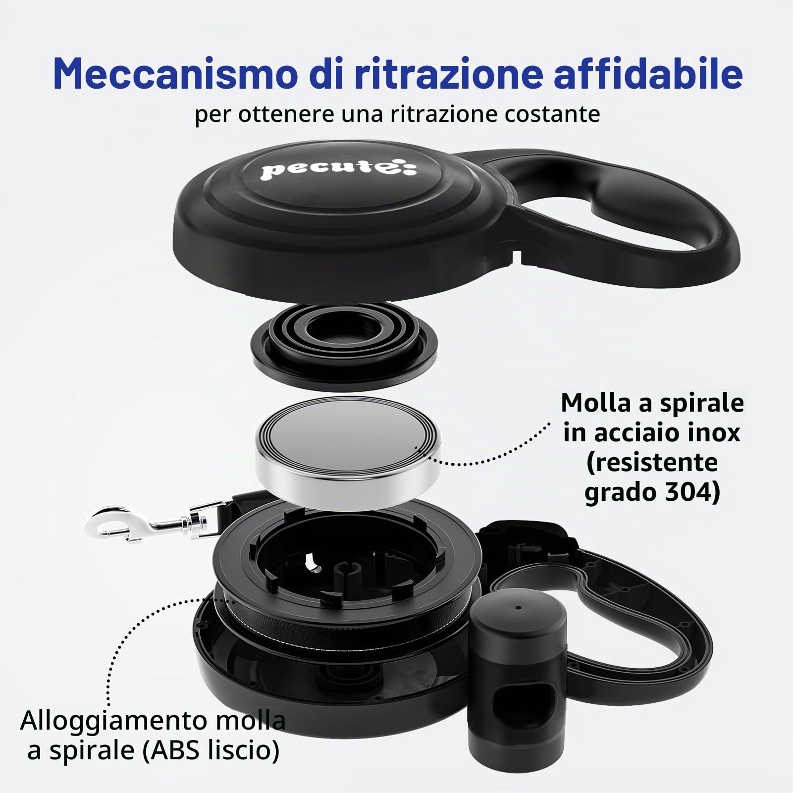Pecute Guinzaglio Retrattile per Cani 10M (Fino a 50 Kg), Guinzaglio per Cane con Guinzaglio Esteso Senza Grovigli a 360°, Impugnatura Antiscivolo e Pulsante di Freno Rapido,Verde