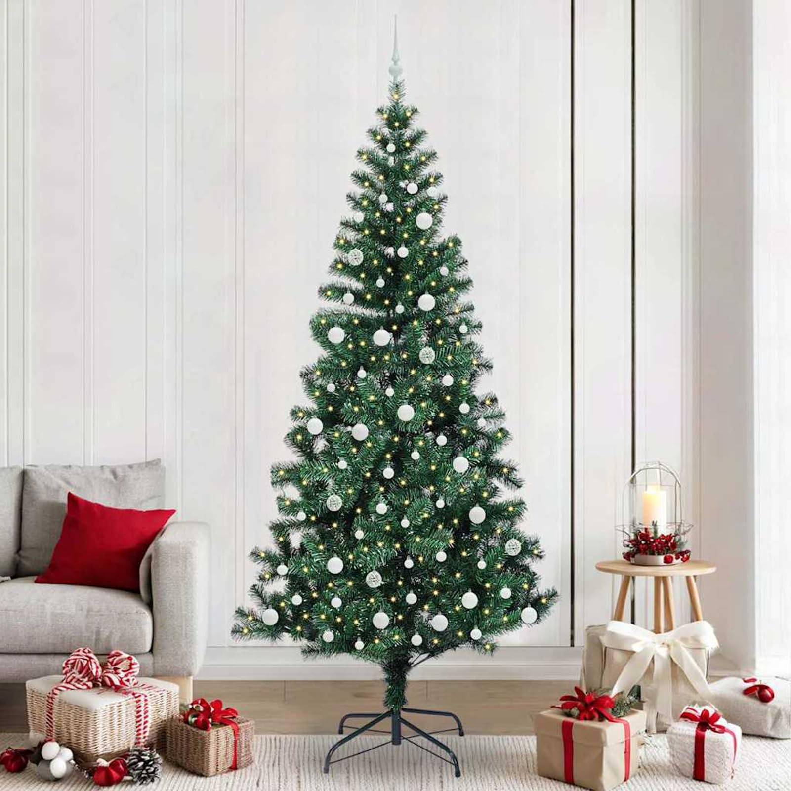 Árbol de Navidad artificial con luces LED de 240 cm para decoración interior exterior