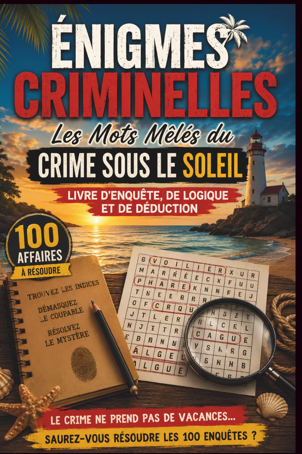 Énigmes Criminelles : Les Mots Mêlés du Crime sous le Soleil | 100 enquêtes à résoudre grâce aux mots mêlés, à la logique et à un message secret | Édition spéciale vacances