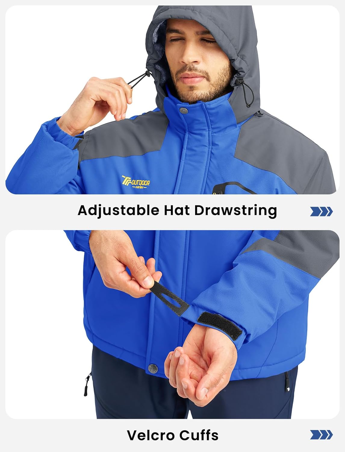 TBMPOY Men's Winter Jackets Skiing Waterproof Snow Thick Fleece Lined Hooded Utility Cold Weather Warm Outdoor Ice Work