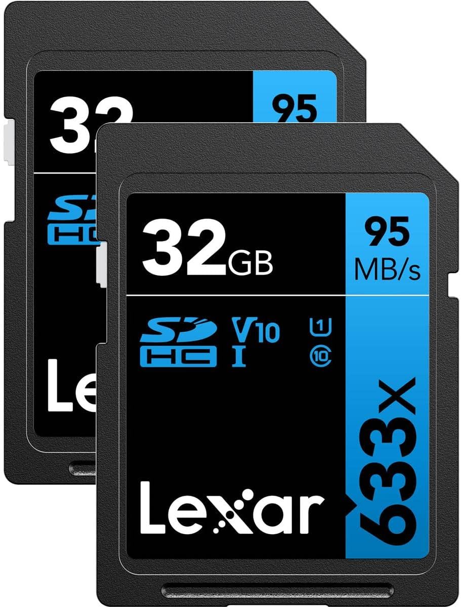 LexarProfessional 633x 32GB (2-Pack) SDHC UHS-I Card, Up To 95MB/s Read, for Mid-Range DSLR, HD Camcorder, 3D Cameras, LSD32GCB1NL6332 (Product Label May Vary)