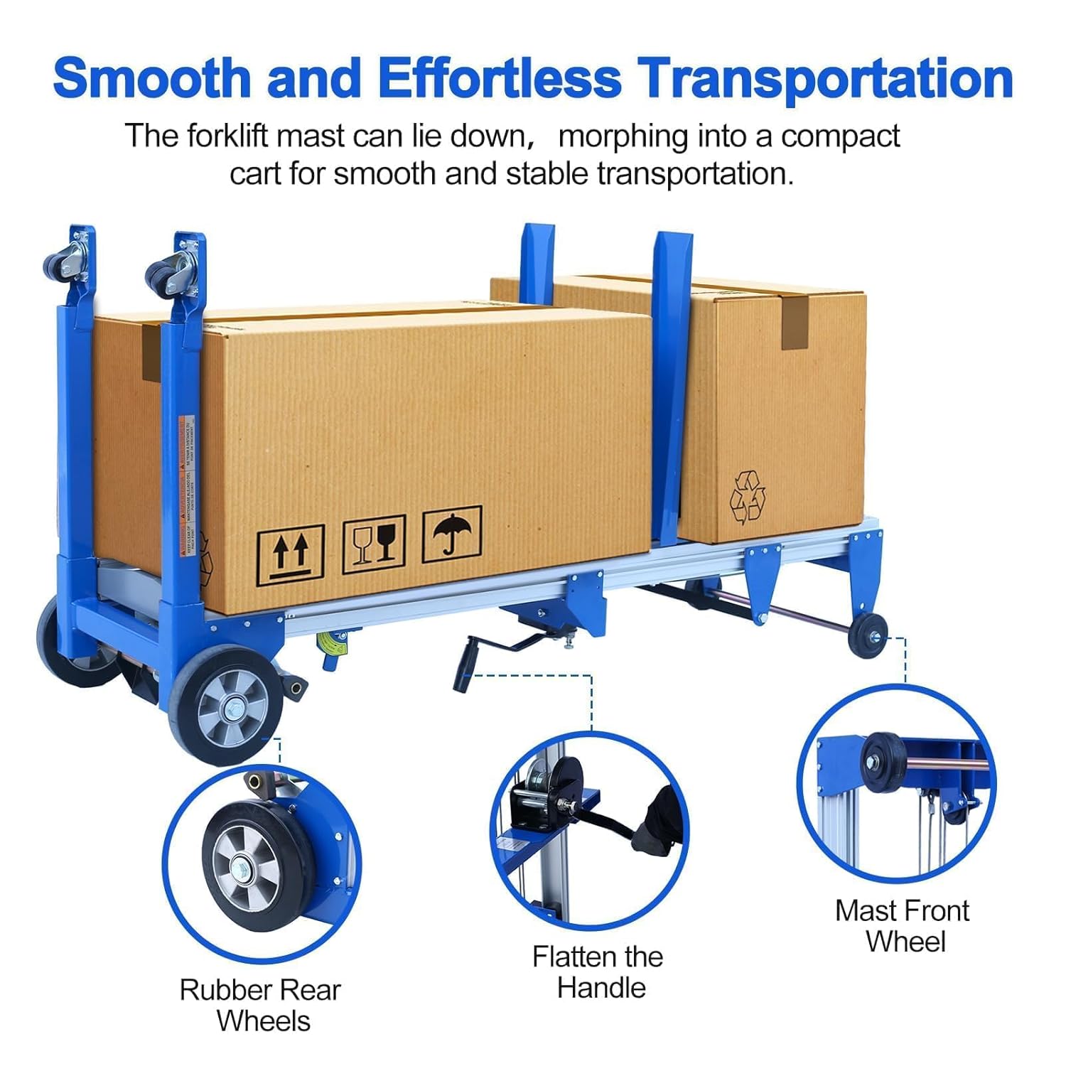 Material Lift Winch Stacker, 3.54"-70" Height Range, 500 lbs Capacity, 34.60"L x 24.80"W, Hand Winch Lift Trucks for Warehouse, Factory, Library