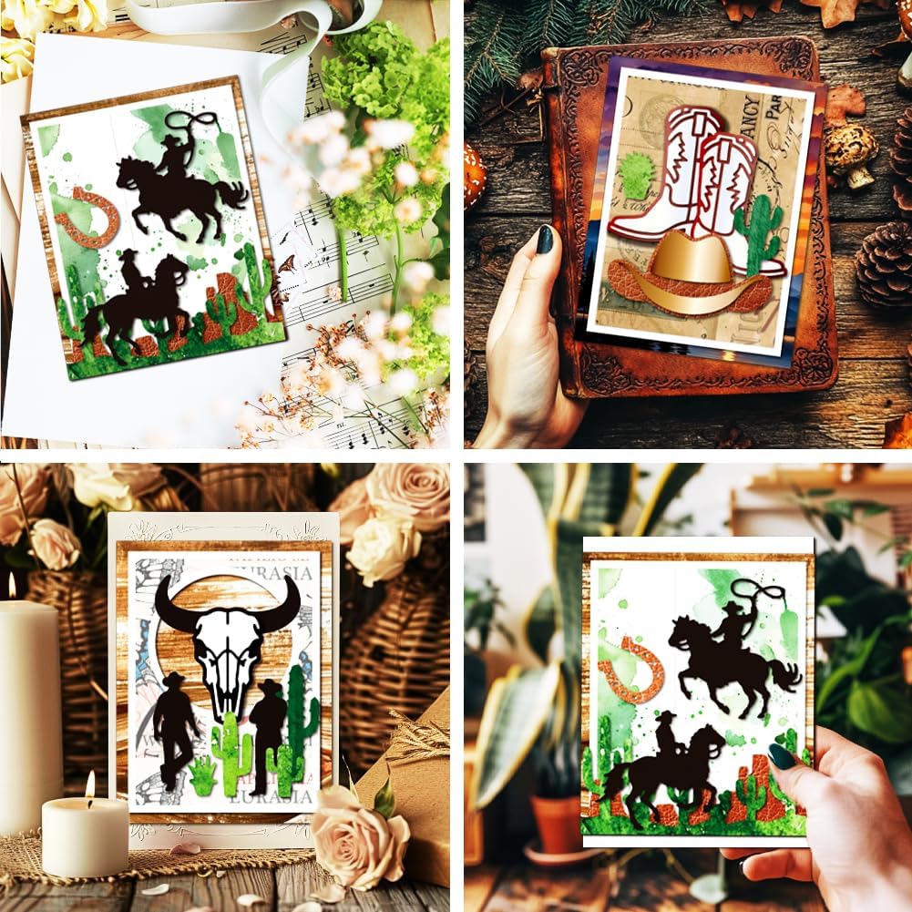 MAYJOYDIY Western Cowboy Metal Die Cuts Cow Skull Horse Cutting Dies Desert Cactus Dunes Embossing Stencils Scrapbooking Tool for DIY Scrapbooking Craft Card Making Album Gift Decor