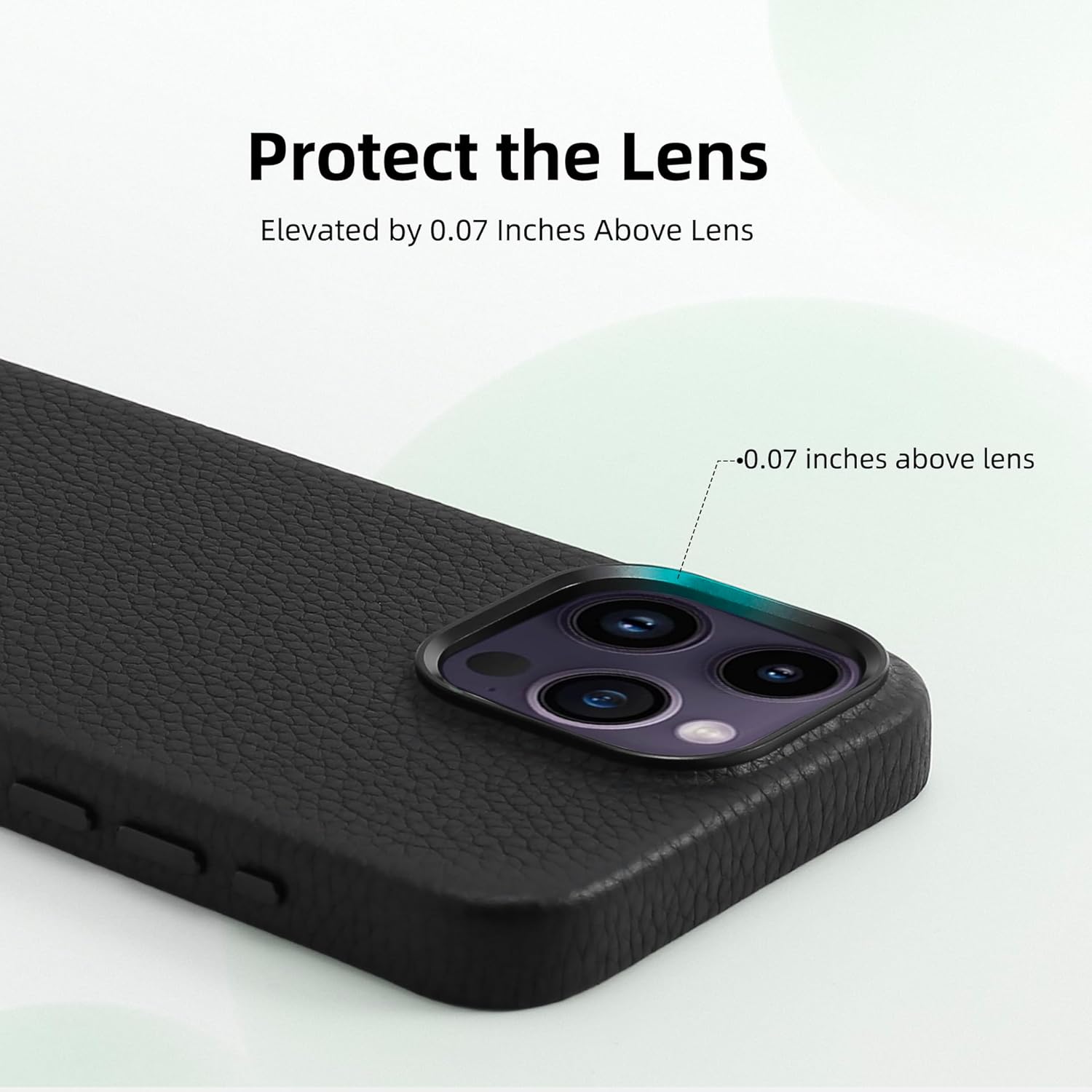 Genuine Leather Case for iPhone 15 Pro (6.1 inch) Top Litchi Grain Leather Magnetic Phone Case- Compatible with Magsafe - Black - Image 7