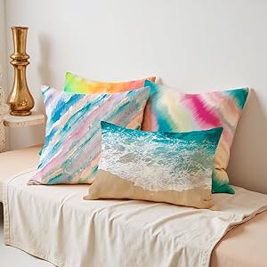18 x 18 Pillow Covers,Tie Dye Throw Pillow Cover for Home Decor, Sofa Couch Pillow Covers for Living Room, Shine Rainbow