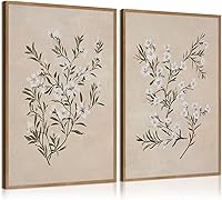 Tocliky Vintage Botanical Wall Art: Neutral Farmhouse Floral Canvas Prints, Watercolor Wildflowers 12x16 Unframed Set of 2 for Living Room Bedroom