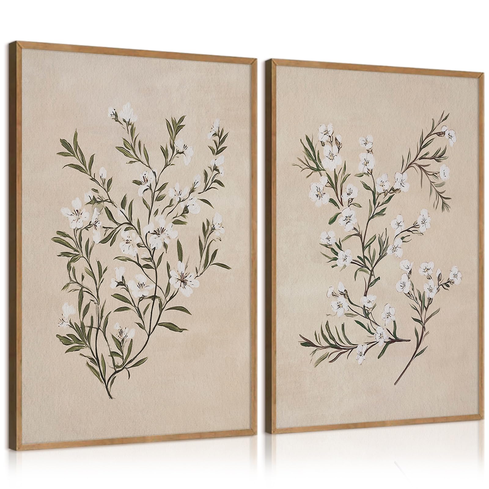 Vintage Botanical Wall Art Neutral Floral Prints Farmhouse Flower Canvas Wall Decor Watercolor Wildflower Pictures Nature Minimalist Artwork for