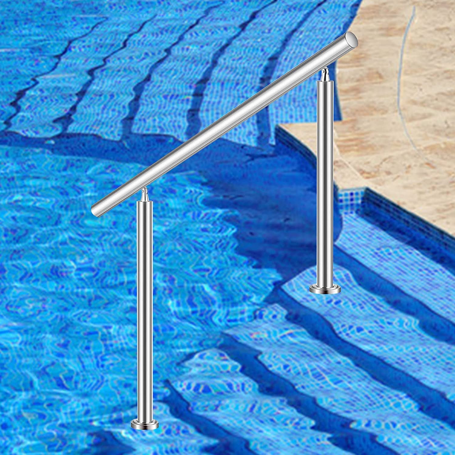 Pasamanos para piscina, barandilla de piscina de acero inoxidable 304 para cubierta, piscina, escaleras, interior y exterior, barandilla de metal, tubo redondo cepillado
