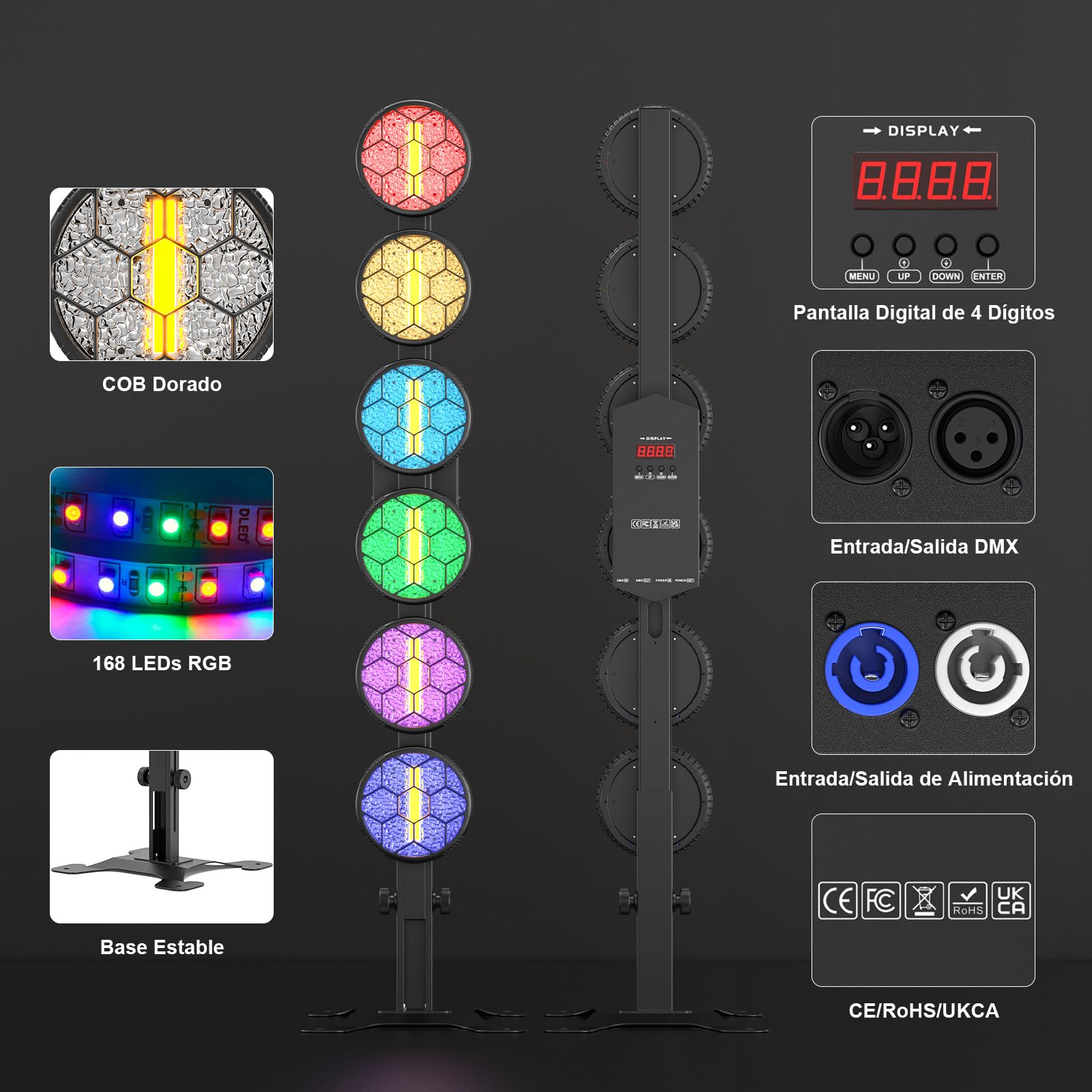 Foco PAR LED RGB de 300W, Luz de Escenario COB Lineal Vintage, Luces DJ con DMX512, Foco para Fiestas, Conciertos, Bodas, Bares