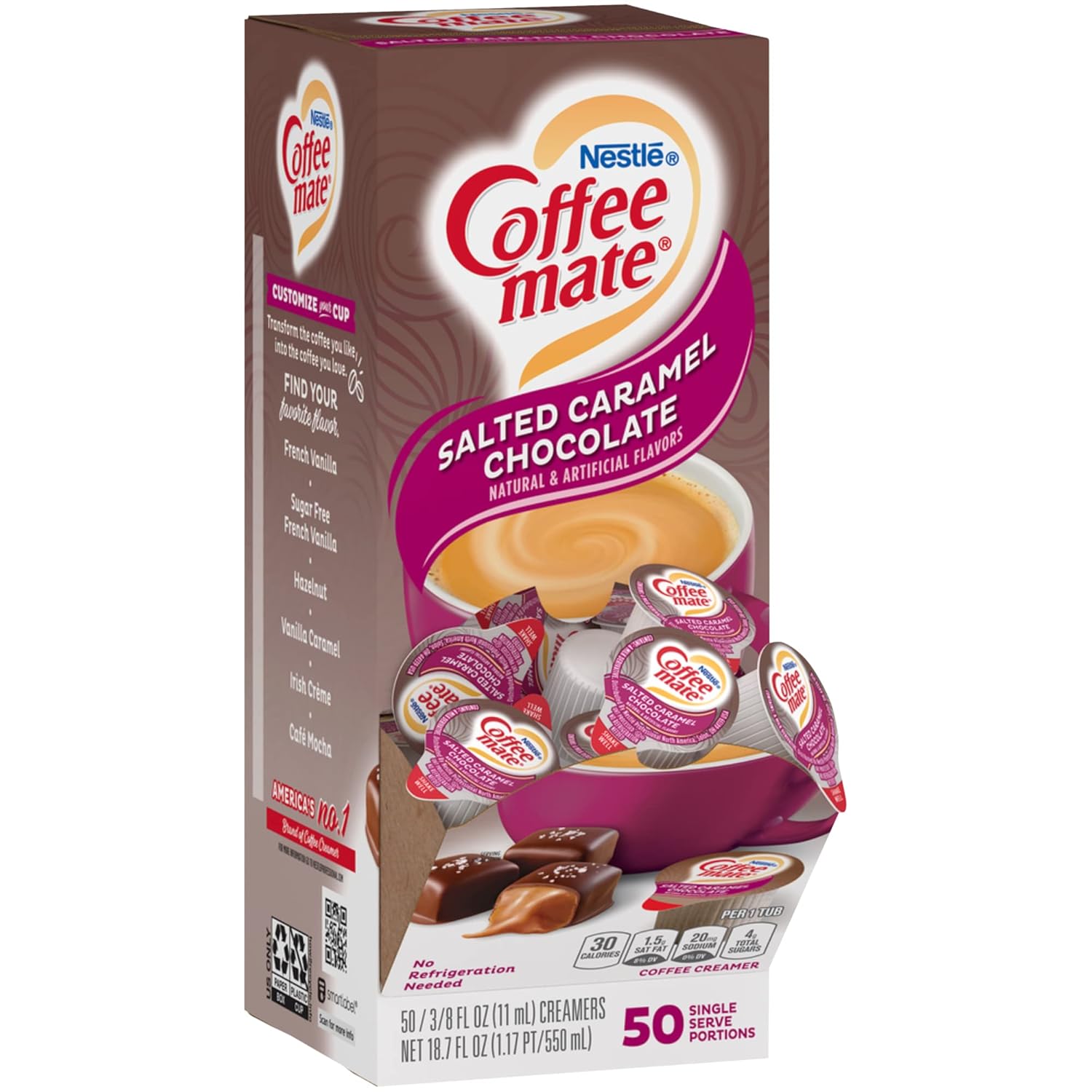 Nestle Coffee mate Liquid Coffee Creamer Singles, Salted Caramel Chocolate, 50 Ct Box (Pack of 2) with By The Cup Coffee Scoop
