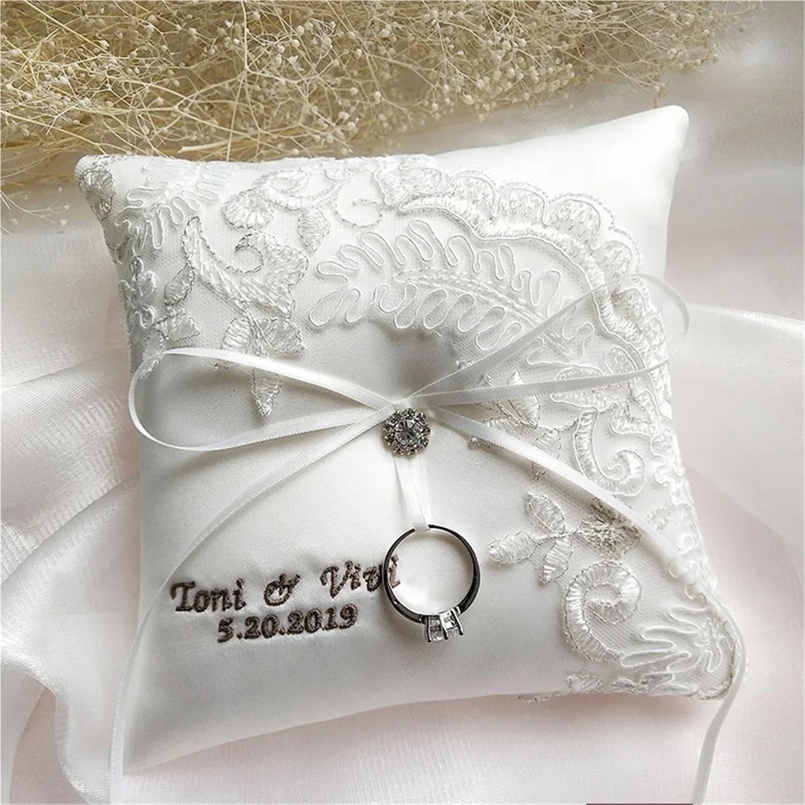 Cuscino Fedi Nuziali Cuscino for anello con nomi e date personalizzati, decorazione for feste, cuscini for anello nuziale, forniture for San Valentino, diverse dimensioni(20 x20cm)
