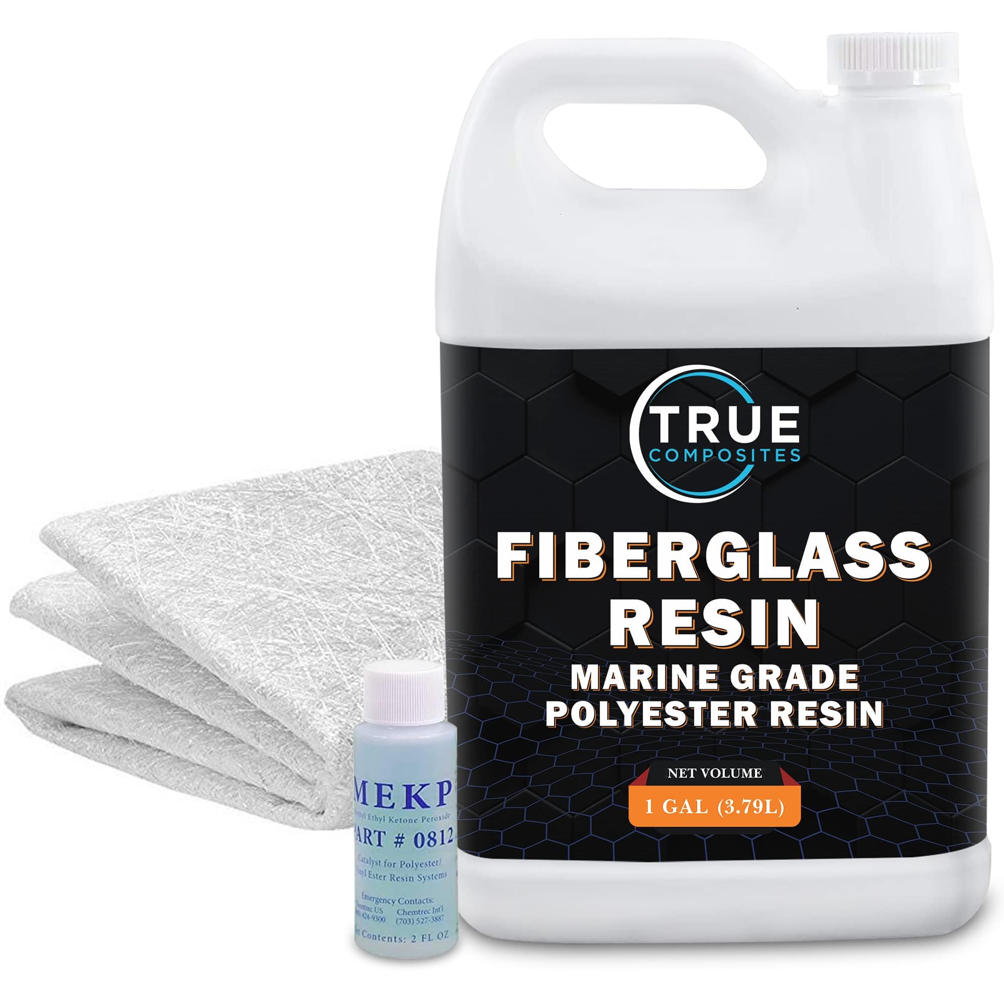 Fiberglass Repair Kit – 1 Gallon Polyester Resin with MEKP Hardener & Chopped Strand Mat (1.5 oz x 38” Wide x 5 Yards) – Fiberglass Layup & Repair Kit