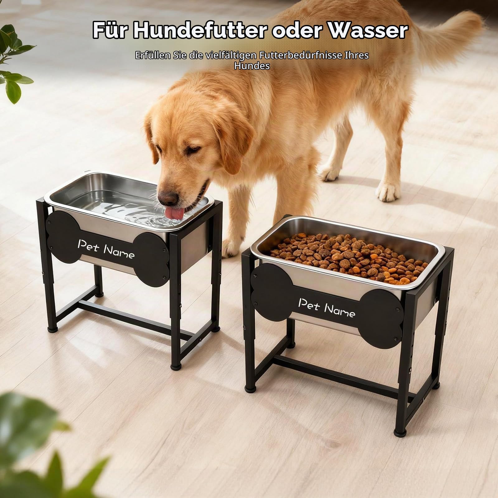 Erhöhter Hundenapf, 9L Verstellbare Edelstahl-Tränke für große Hunde, Futterstation mit Metallgestell zur Gelenkentlastung, leicht zu reinigen, für Innen & Außen
