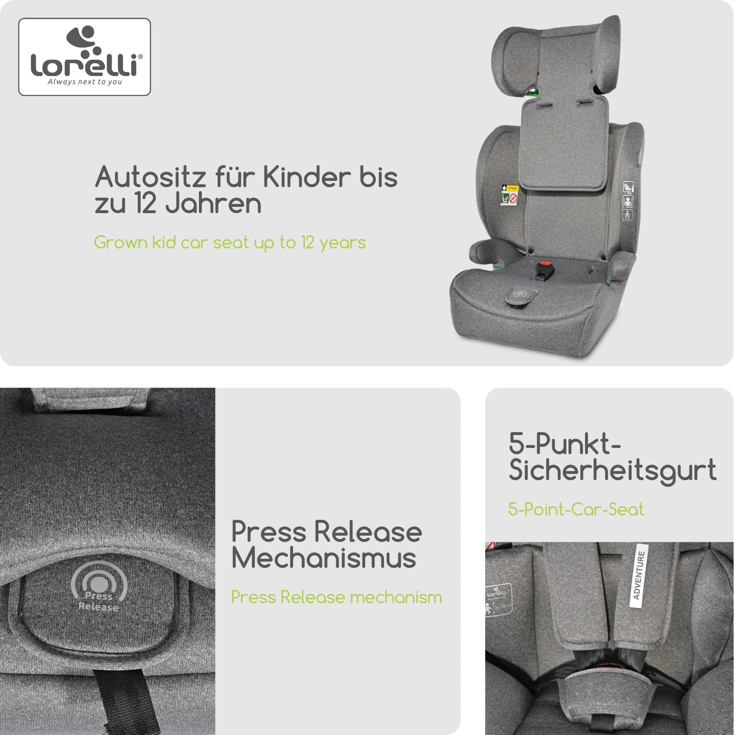 Lorelli Auto Kindersitz 9-36kg Adventure i-Size 76-150 cm, mitwachsender Autositz für Kinder, Babysitz, Autokindersitz, Einstellbare Kopfstütze, 5-Punkt-Sicherheitsgurt, ginger