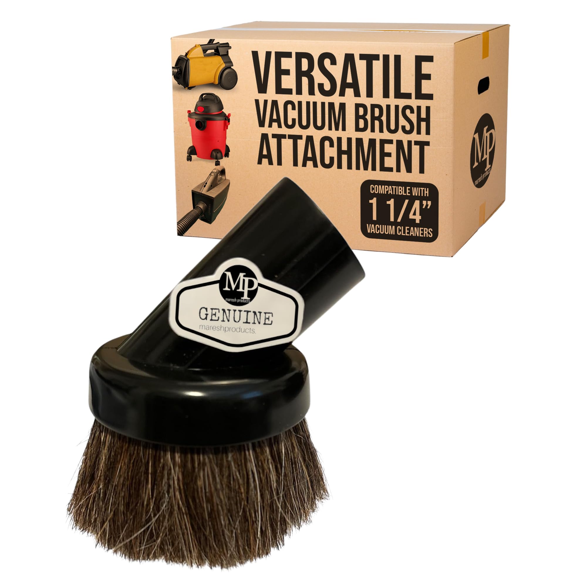 MP Maresh Products Household Cleaning Vacuum Brush Attachment - Horse Hair Vacuum Cleaner Accessories, Soft, Dust Floor Brush, Compatible with Shop Vac 1-1/4" Vacuum Cleaners for Hard Surfaces - Black