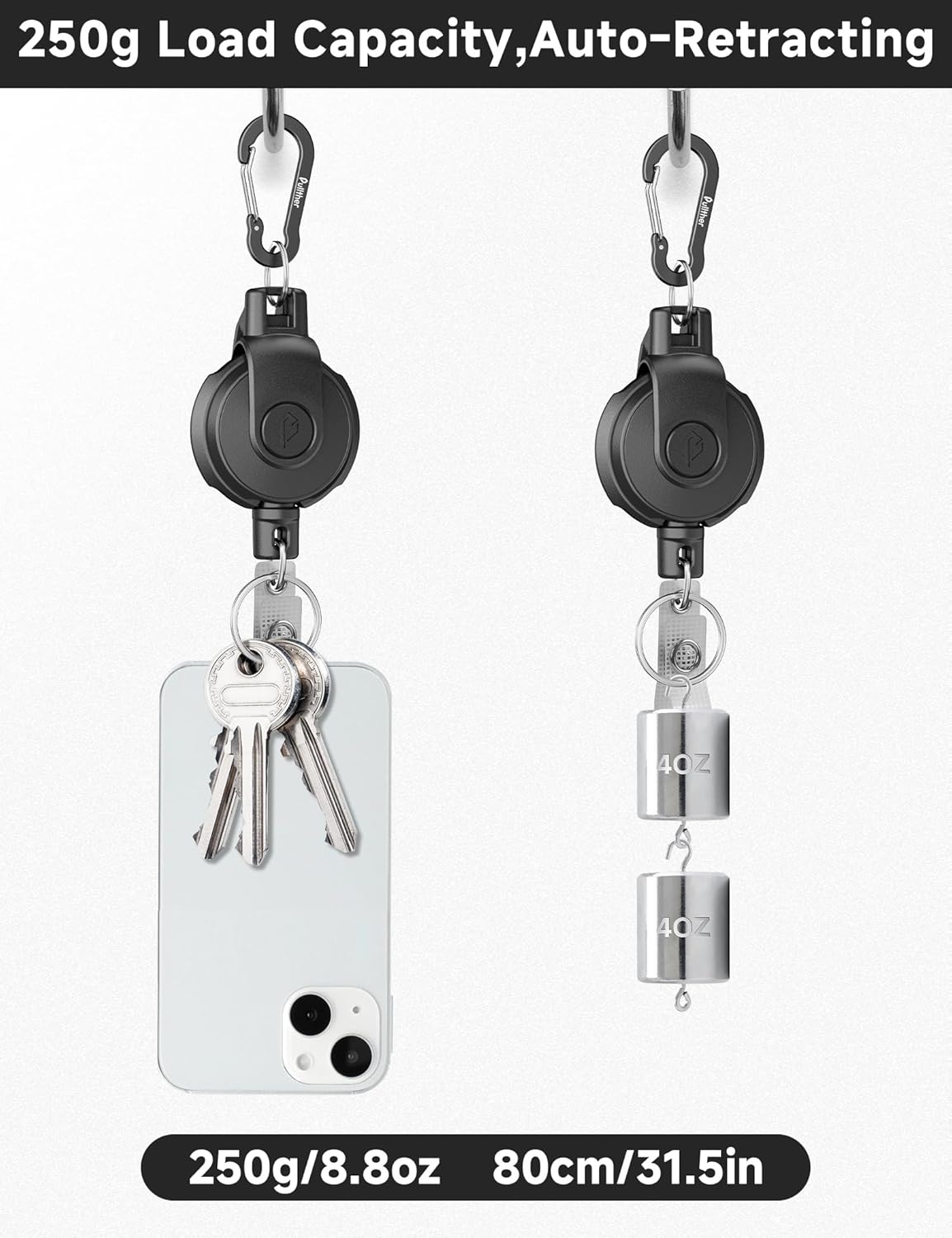 Retractable Keychain,Heavy Duty Carabiner Badge Holder, ID Badge Reel Key Chain with 31”,8.8 OZ - Image 2