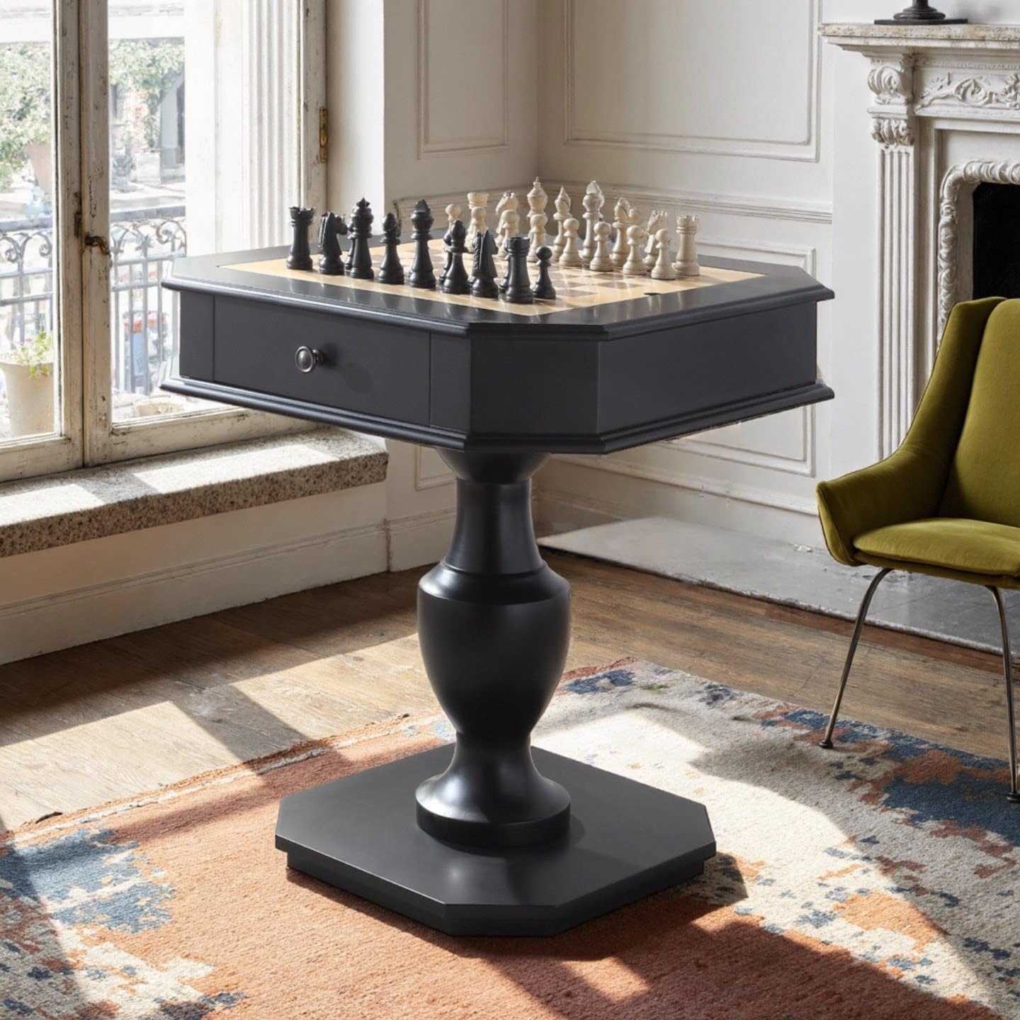 Photo 1 of ComeWay Reversible Chess & Checker Game Table, Black