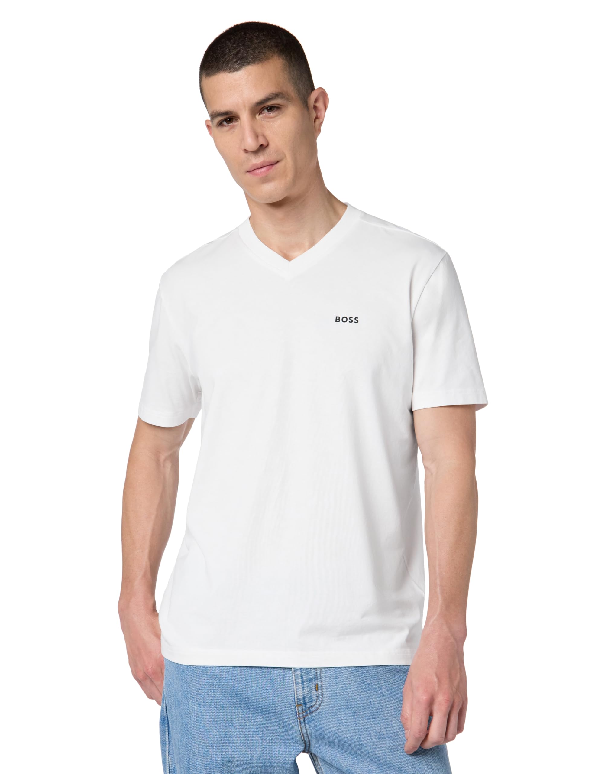Mens Small Logo Cotton Vneck Short Sleeve Tshirt