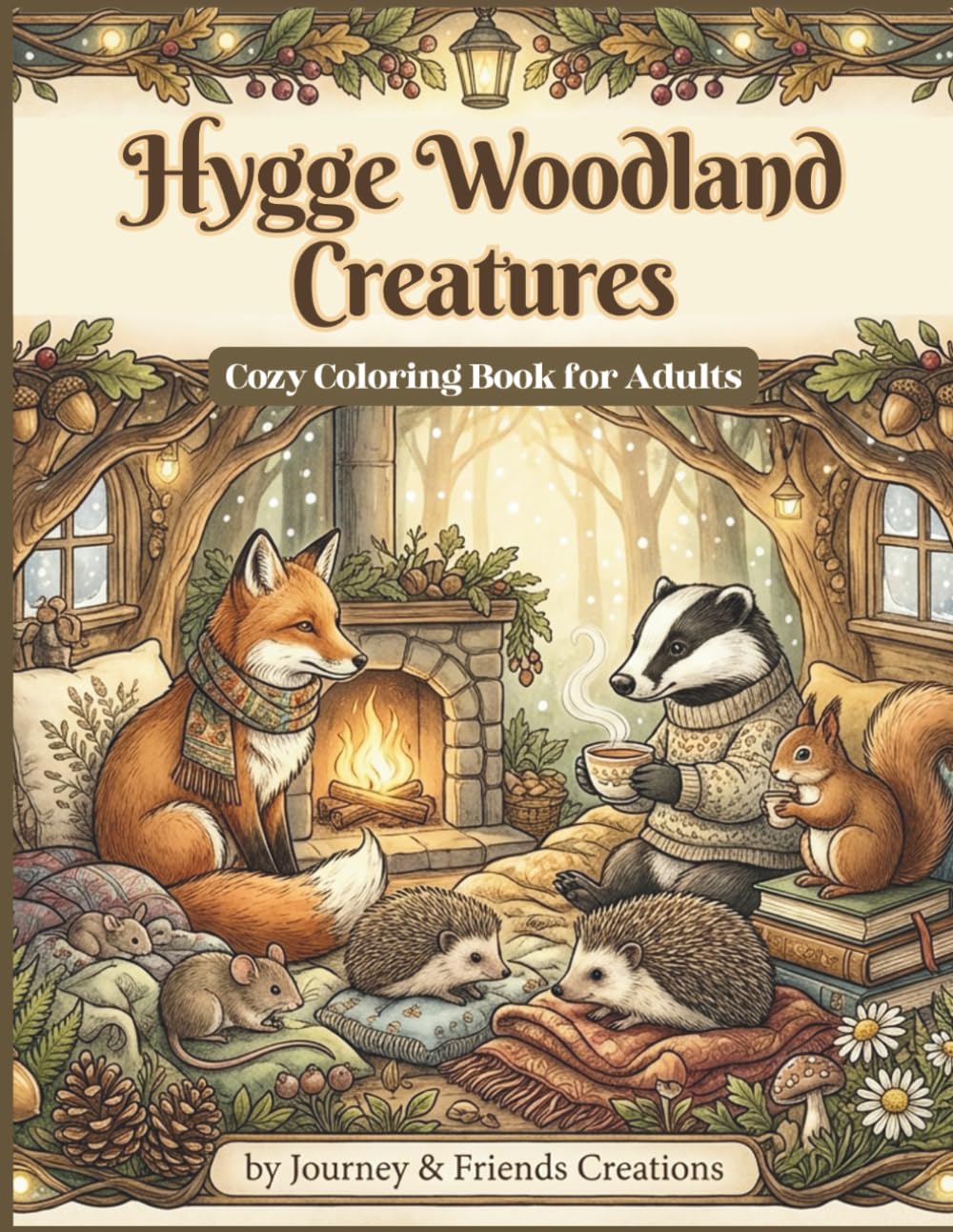 Hygge Woodland Creatures: Cozy Coloring Book for Adults: 40 Intricate Illustrations, Cottagecore Coloring Book