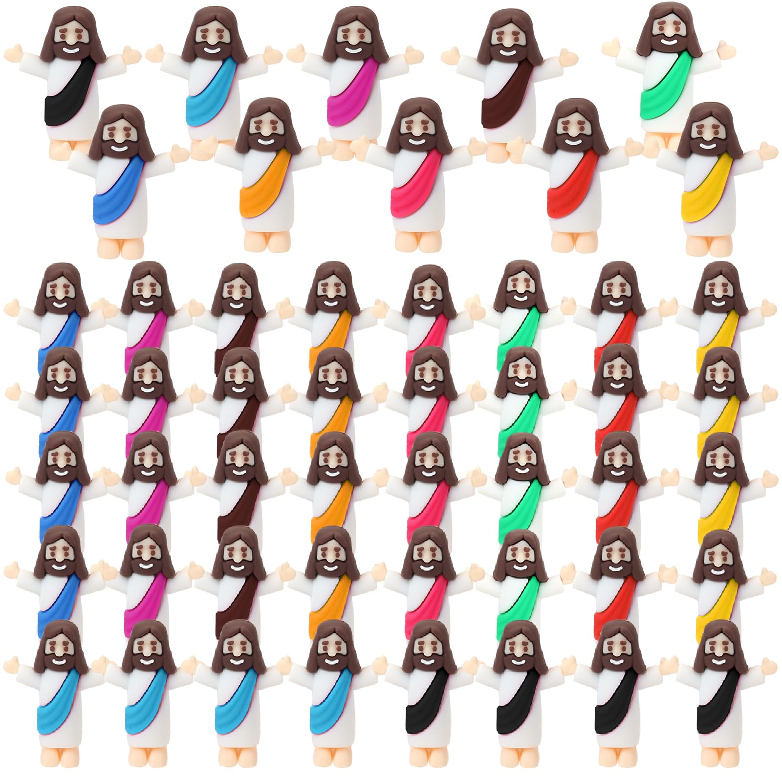 ARCHCRTC 50 Pcs Little Jesus Figurine Mini Tiny Jesus Figures Religious Christ Savior Doll for Hide and Seek Sunday Easter Egg Stuffers Baptism Gift (50, Multicolor