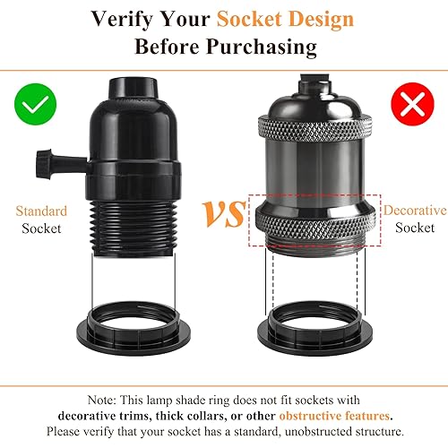 Miniatura 6 de DiCUNO Anillos de pantalla de lámpara E26, anillo de enchufe de luz negra, reemplazo de zócalo de bloqueo para soporte de lámpara roscado de base