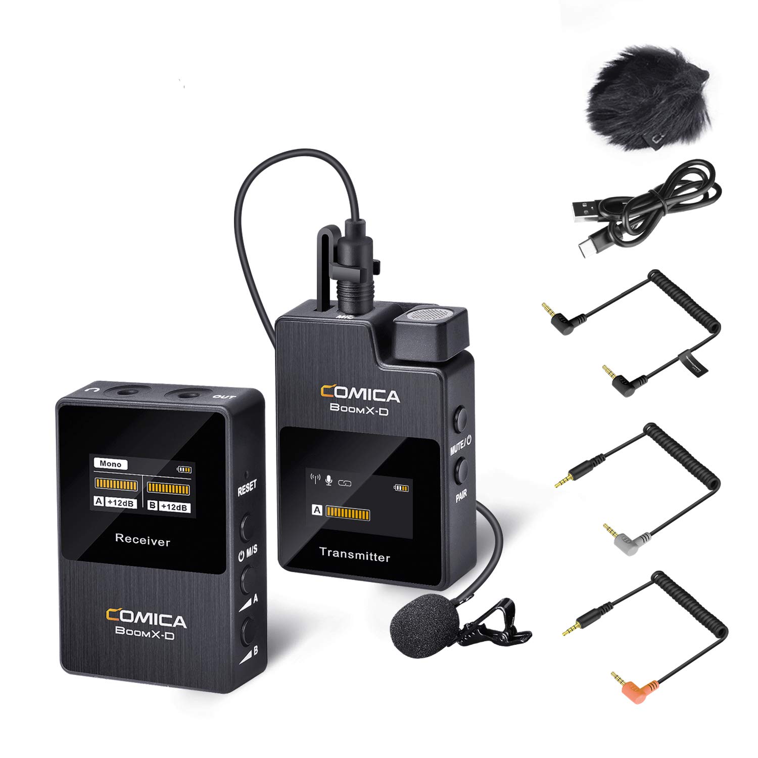 comica Wireless Lavalier Microphone, BoomX-D1 2.4G Wireless Microphone System with 1 Transmitter and 1 Receiver, Lav Mic for Smartphone Camera Podcast Interview YouTube Facebook Live-steam
