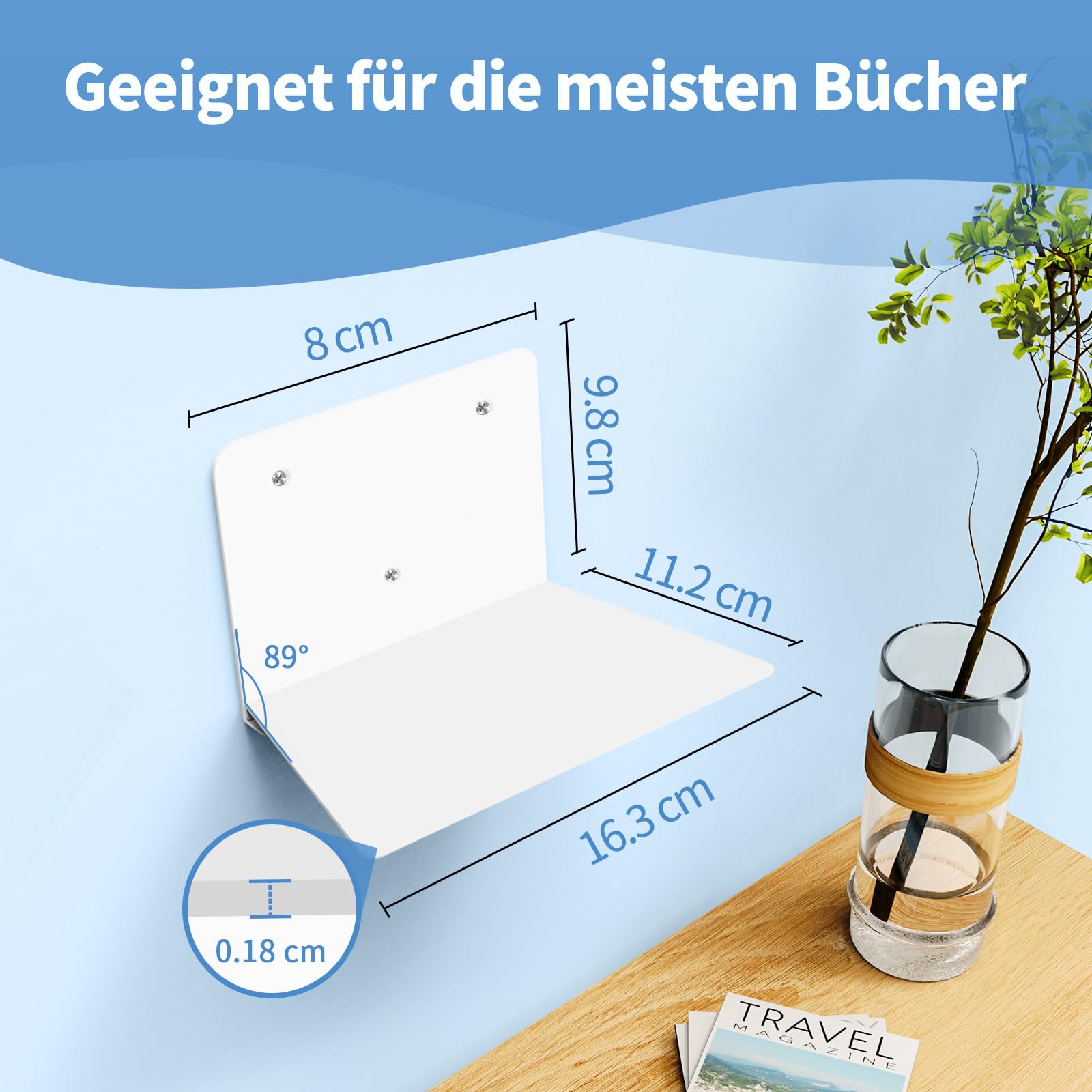 FENTEC Schwebende Bücherregale, Schwebendes Bücherregal für die Wand, Unsichtbare Bücherregale, Verstecktes Bücherregal aus Metall für das Schlafzimmer, Dekoration im Heimbüro, 6er Set, Weiß