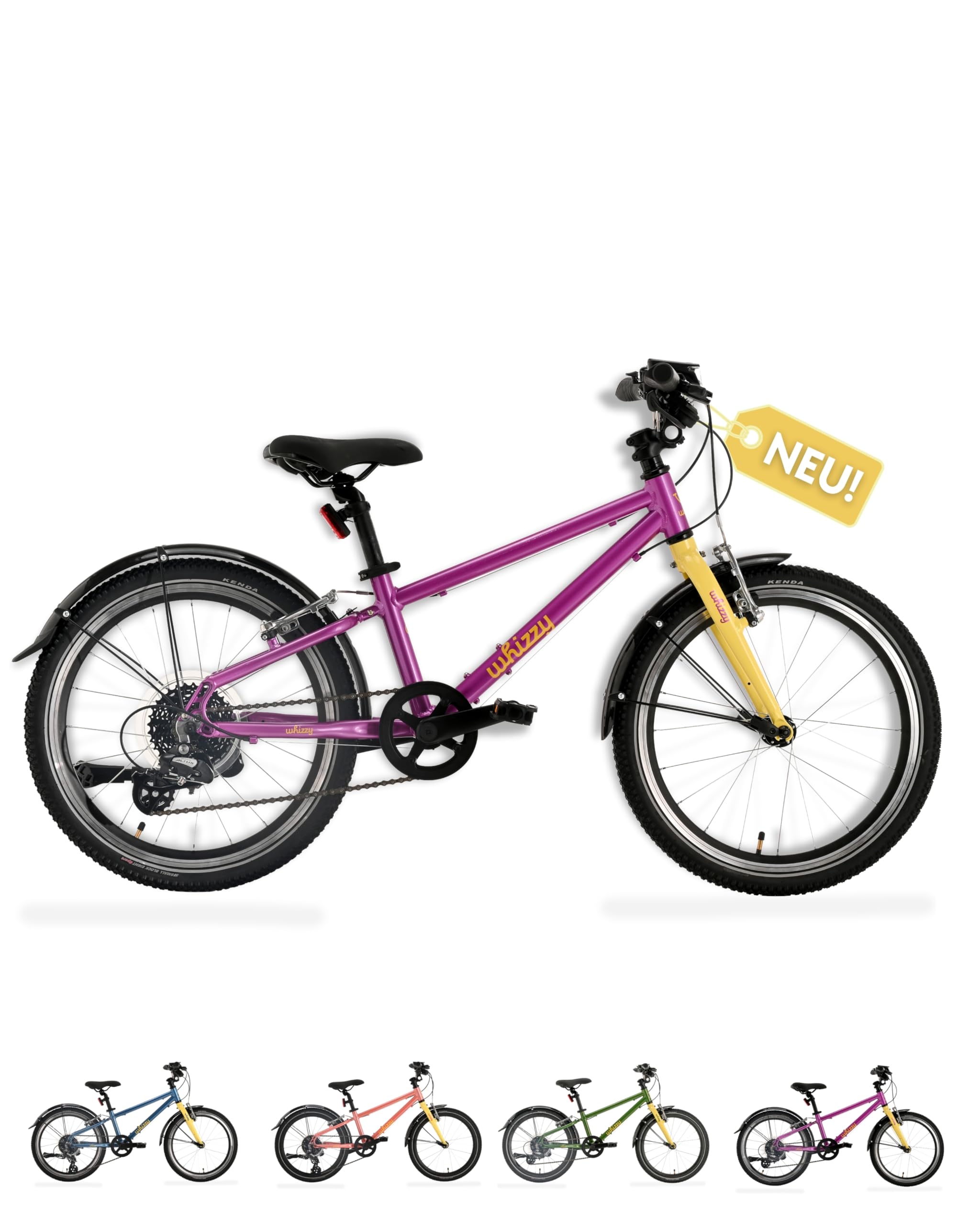 whizzy Kinderfahrrad 20 Zoll I Stilvolles Fahrrad für Kinder ab 5,5 Jahren I Mädchen- & Jungen-Fahrrad mit Ständer, Schutzblechen & Licht I 9 kg leichtes Mountainbike mit Gangschaltung