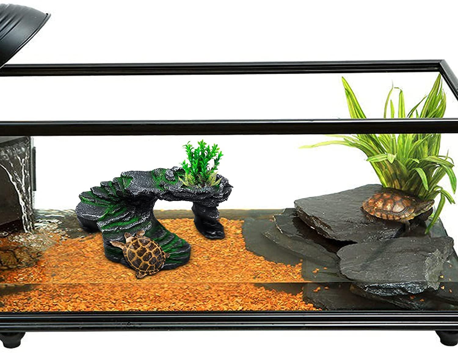 Abri pour Tortue Terrasse Trou de Tortue Peau Decoration Aquarium Cachette Reptile ​RéSine Bronzage Rock Barbu Dragon Accessoires Reptile DéCoration