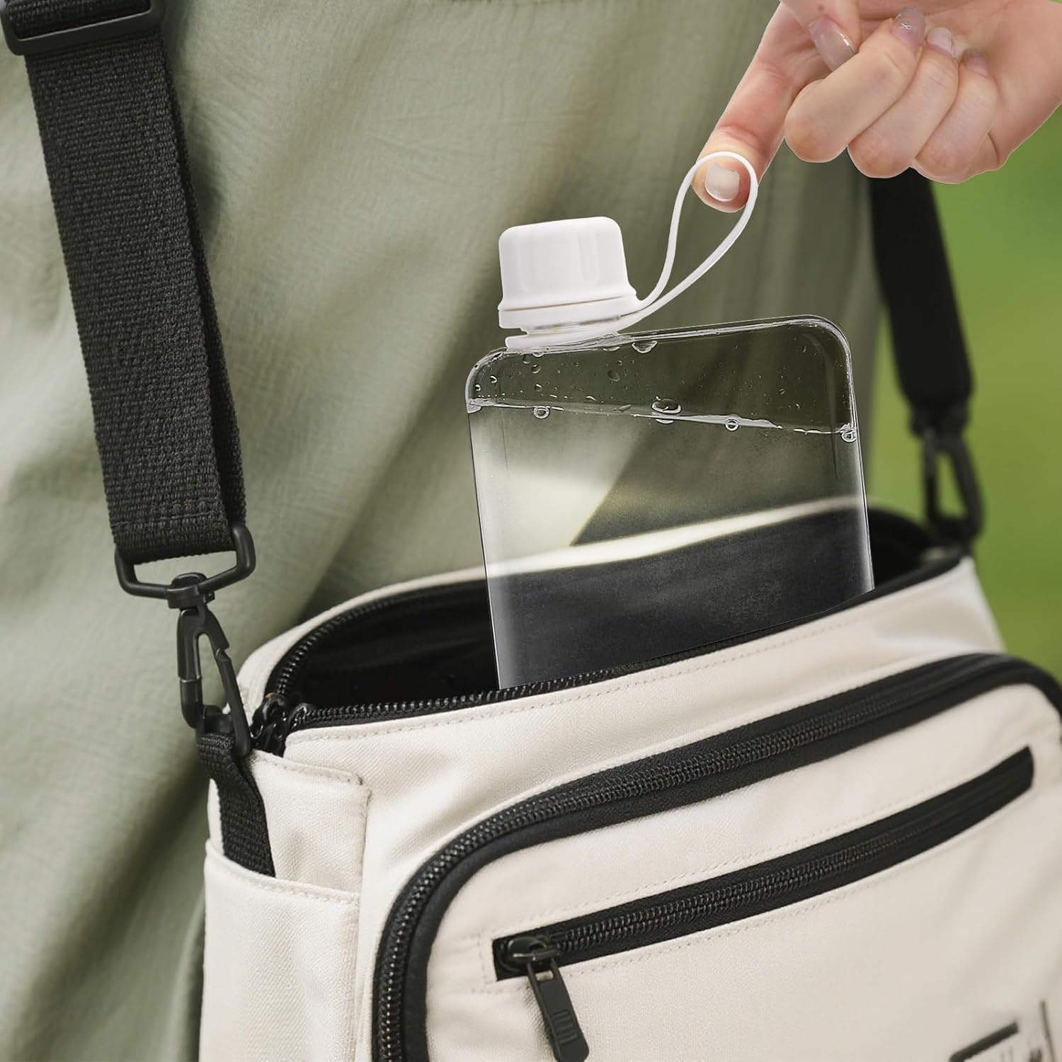 2 Pack Portable Flat Water Bottle, 17 Oz BPA Free Plastic Drinking Bottles for Travel, Leakproof Slim Flask for Outdoor Sports Fitness Camping, Fits Purse Pocket - Image 6