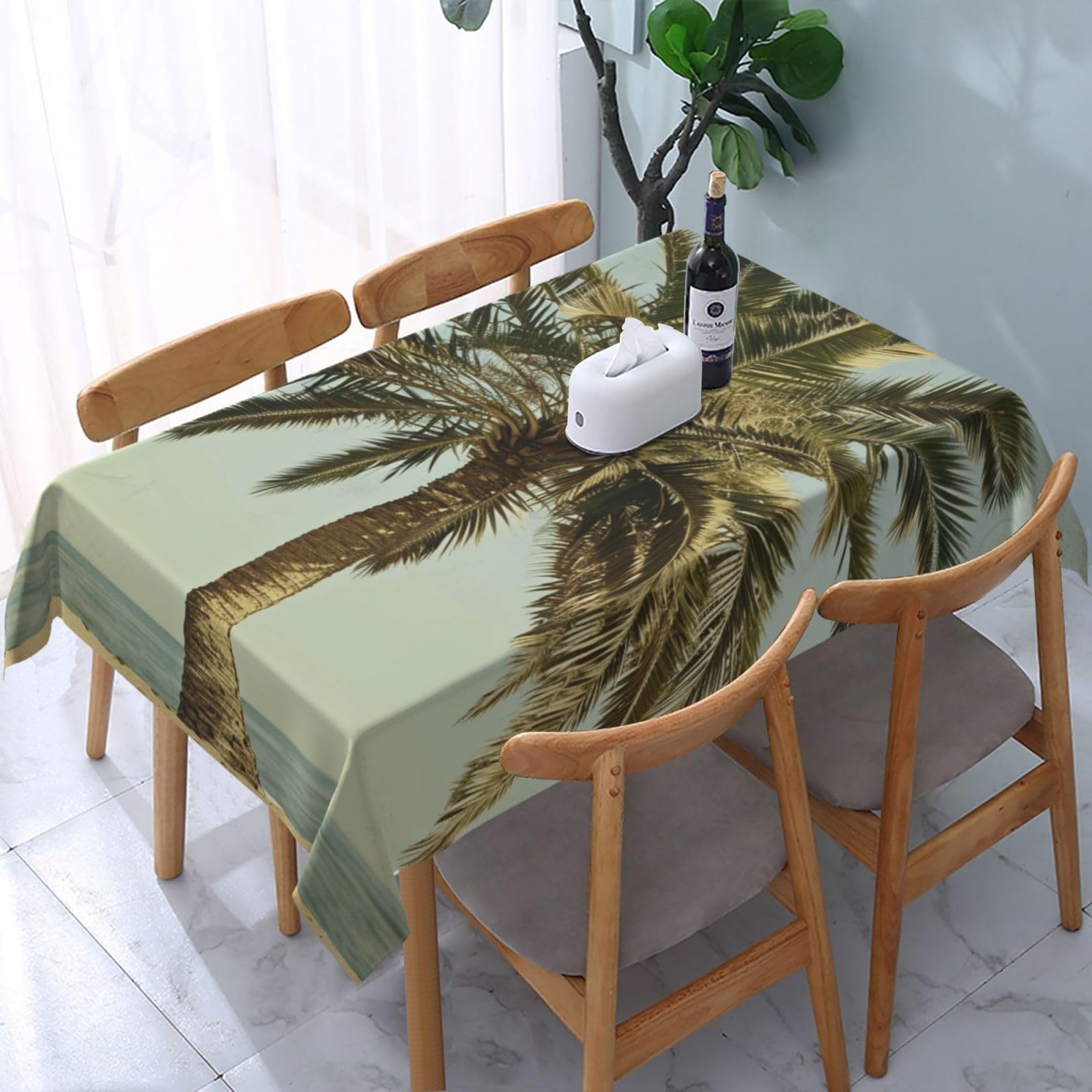 WPKJU Palm Tree Tropical Printed Tablecloth Water Resistant Table Cover Washable Rectangle Table Cloth for Tables 54x72 in