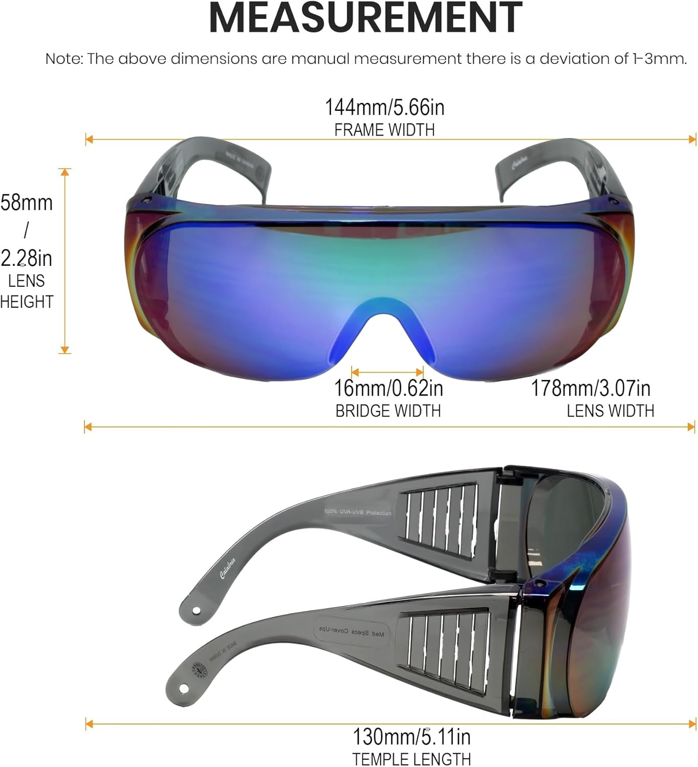 Calabria Fit Over Safety Glasses | Polarized Sunglasses Over Glasses | Wrap Around Anti-Fog | Scratch Resistant | Unisex