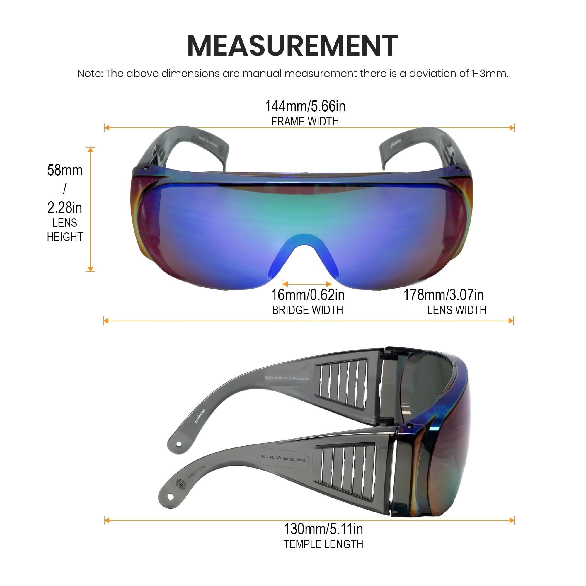 Calabria 1003 - Gafas de seguridad de ajuste grande para hombres y mujeres, envolventes, antivaho, rayones, antirreflejos