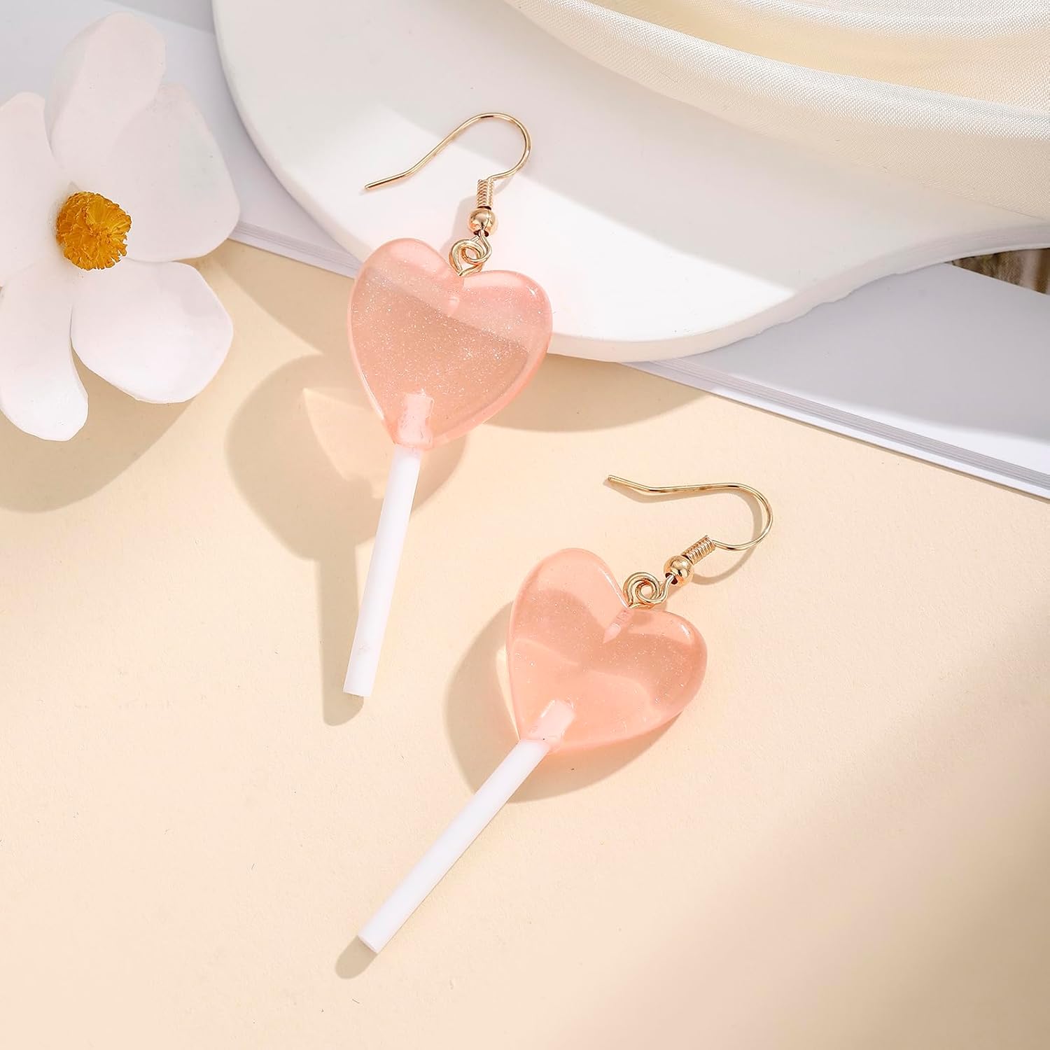 Pink Heart Lollipop Dangle Hook Earrings for Women, Hypoallergenic Lightweight Acrylic Sweetheart Drop Earrings, Minimalist Everyday Jewelry, Gift for Valentines Day Christmas Mothers Day - Image 6