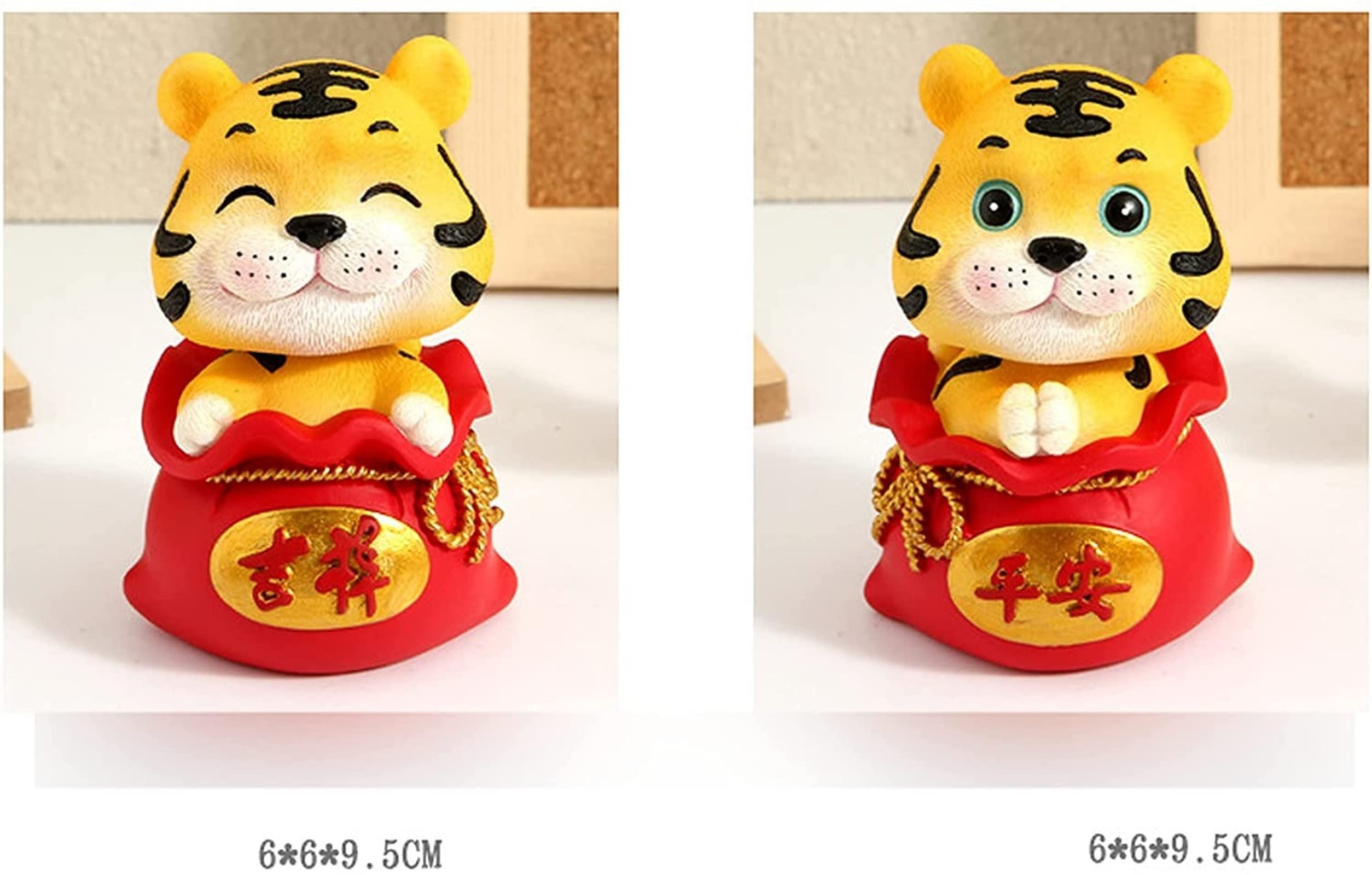 KEAIDO 2022 Decorazione di Capodanno Cinese Tigre Zodiaco Carino Figurine Ornamento Festa di Primavera Lunare Mascotte Fortunato Ricchezza Fu Tradizionale Holida Home Car Decor (2 Pz/1 Set)