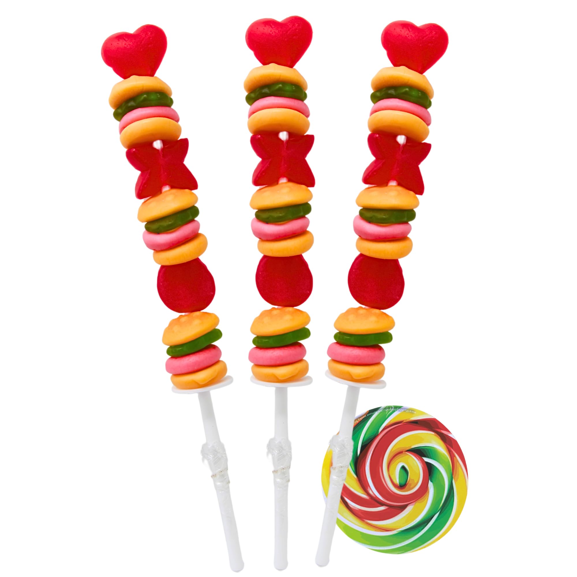 NeedzoValentine's Day Gummy Krabby Patties Candy Kabob, Spongebob SquarePants X O Lollipop, Individually Wrapped Candies, Pack of 3