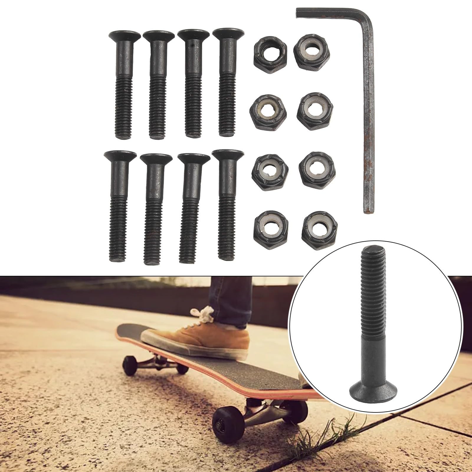 Tornillos de montaje para patines de surf, 5 mm, acero de larga duración