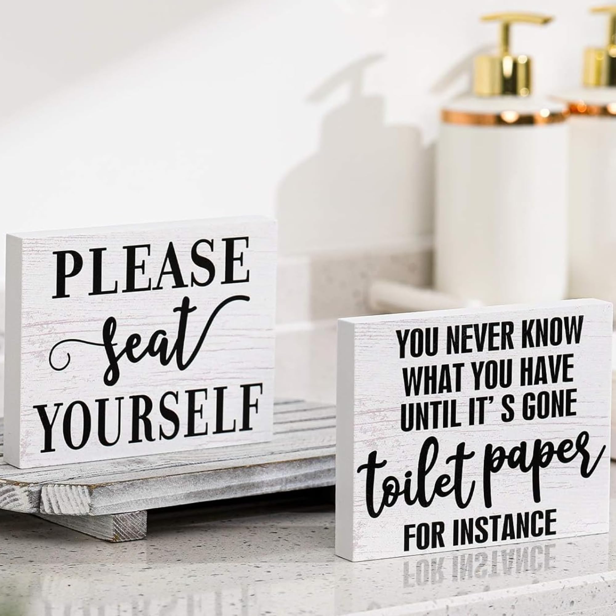 Plaques de toilette humoristiques blanches 10,2x12,7 cm faciles à installer