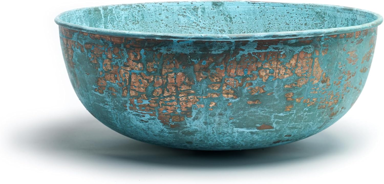 100% Copper Hand-Hammered Sink for Kitchen and Bathroom with Drain Cap Included - Various Finishes/Sizes (Blue Patina, 8 Inches)