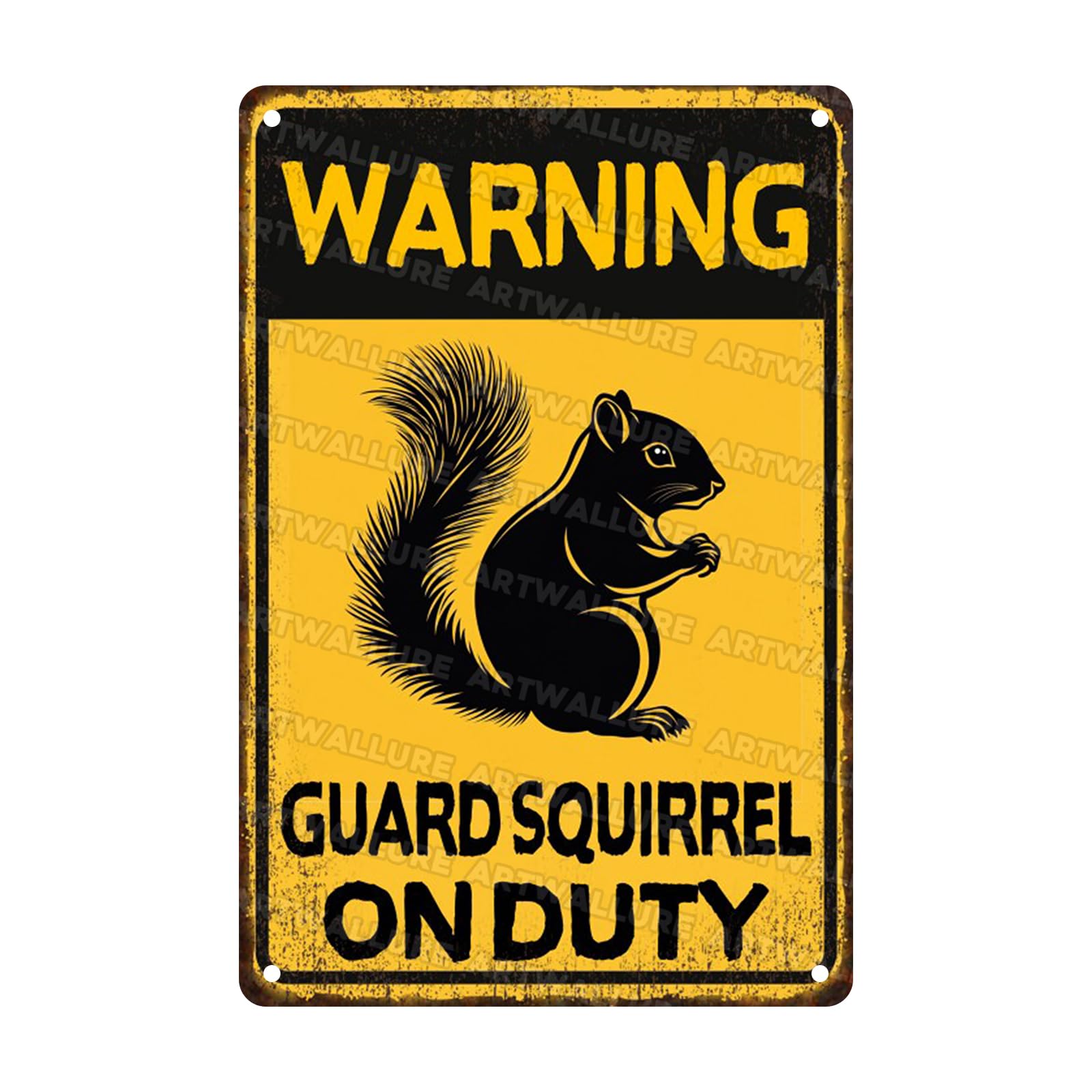 Squirrel Vintage Sign Warning Guard Squirrel on Duty Metal Sign for Home Bedrooms Kitchen Bars Pubs Garages Gardens Patios Porches 8x12inch