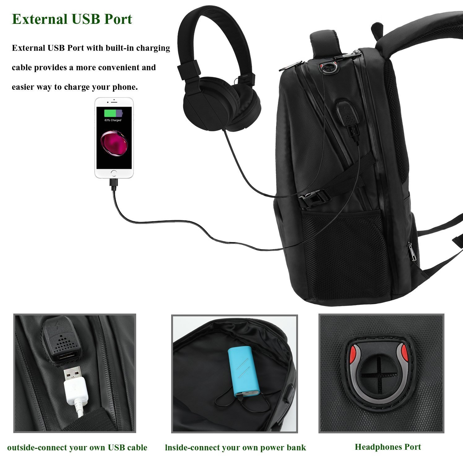 RDJM Laptop Backpack, Mens Womens USB Port Charging Travel Business Notebook Backpack