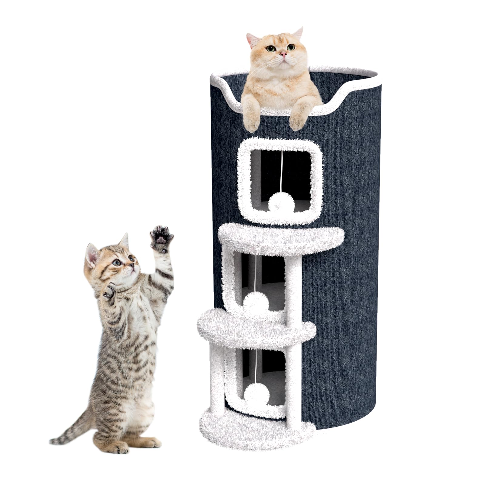 Tour à griffer Chat à 4 Niveaux avec balles en Peluche et Structure d'escalade, Robuste et idéale pour Les foyers avec Plusieurs Chats, 85 x 40 x 40 cm, Gris foncé
