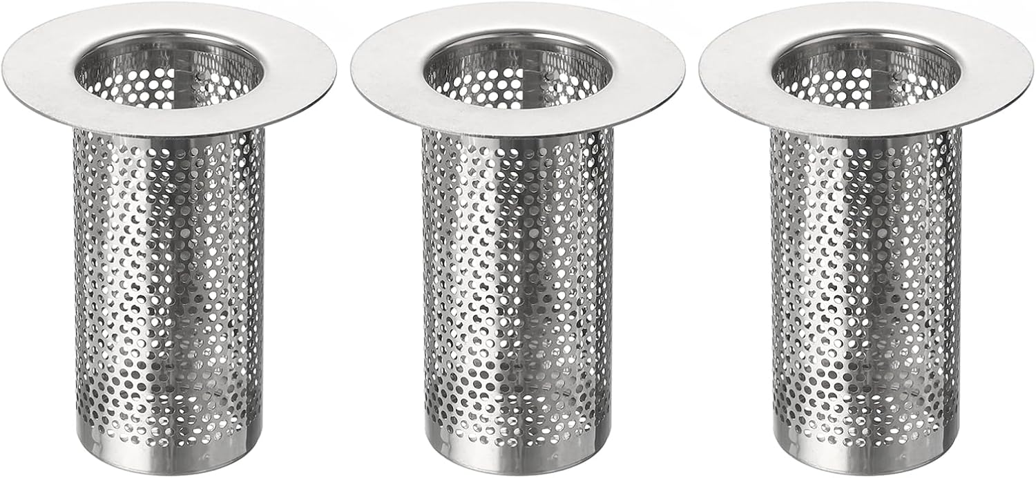 Uxcell 3Pcs Bathroom Sink Strainer, Fit for 1.42"-2" Drain Hole, 80mm/3.15" Deep Stainless Steel Sink Strainer for Shower and Floor Drain