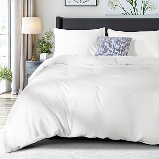 All Season Microfiber Duvet Cover Set 3Pcs Bedding Set 1 Comforter Cover with 2 Pillowcases, Zipper Closure for Easy Use Soft and Durable (Queen, White)