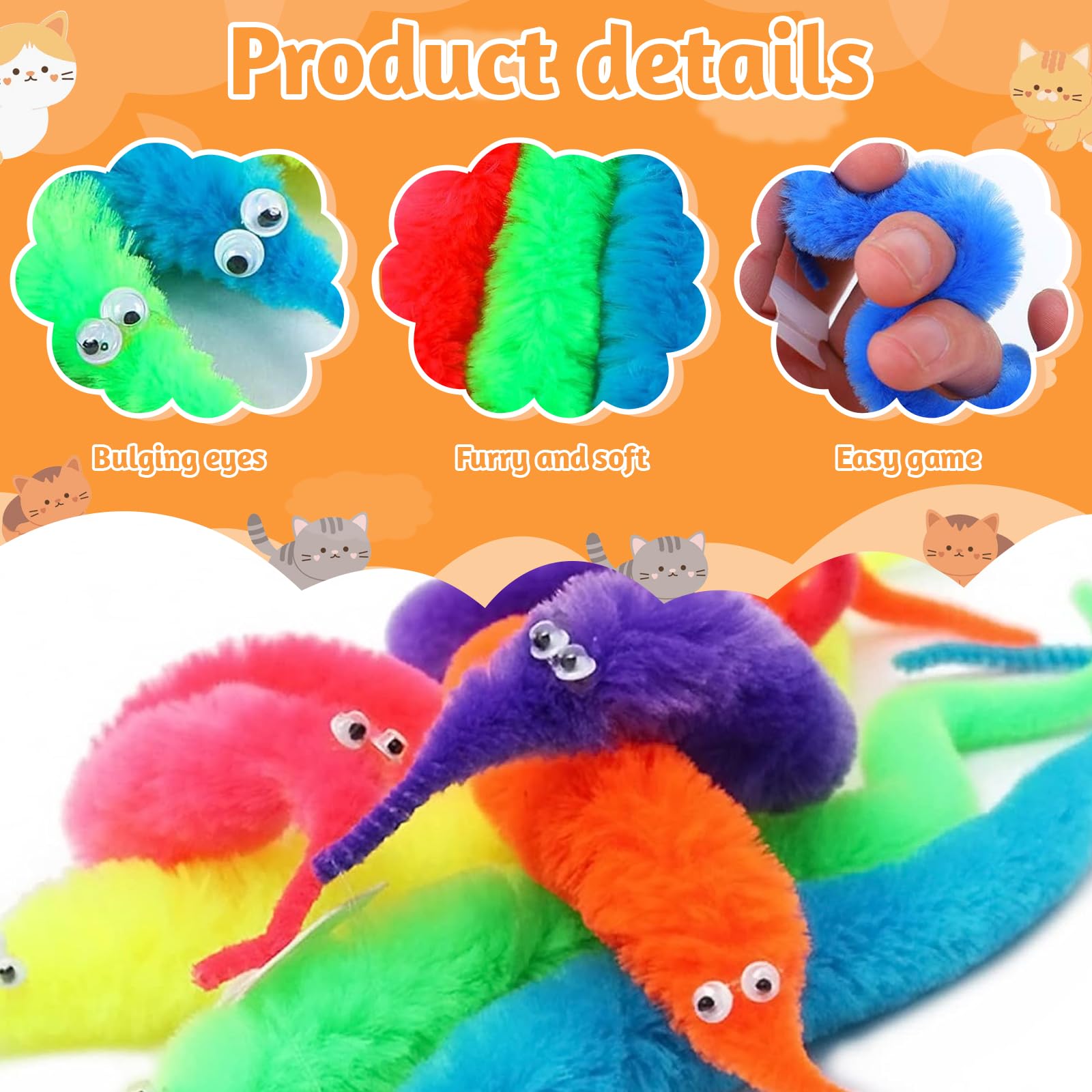 24/12/6/1 Uds. Accorios mágicos de gusano divertidos, juguet para perros y gatos, gusano retorcido Wiggly con cuerda Invisible, juegos de fita, juguet para trucos para gatos - AliExprs 15