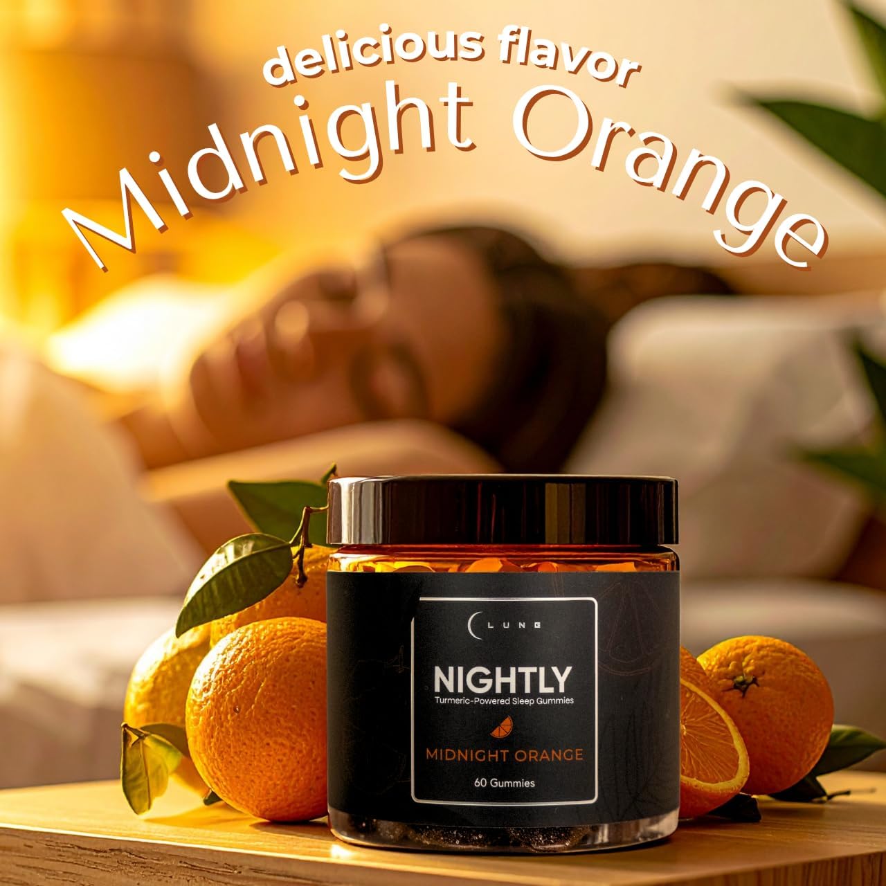 Lune Nightly Extended Release Sleep Gummies - 2mg Melatonin with 5-HTP, Valerian Root & Turmeric - All Night Sleep Support, Blood Orange Flavor, 100% Vegan, 60 Count